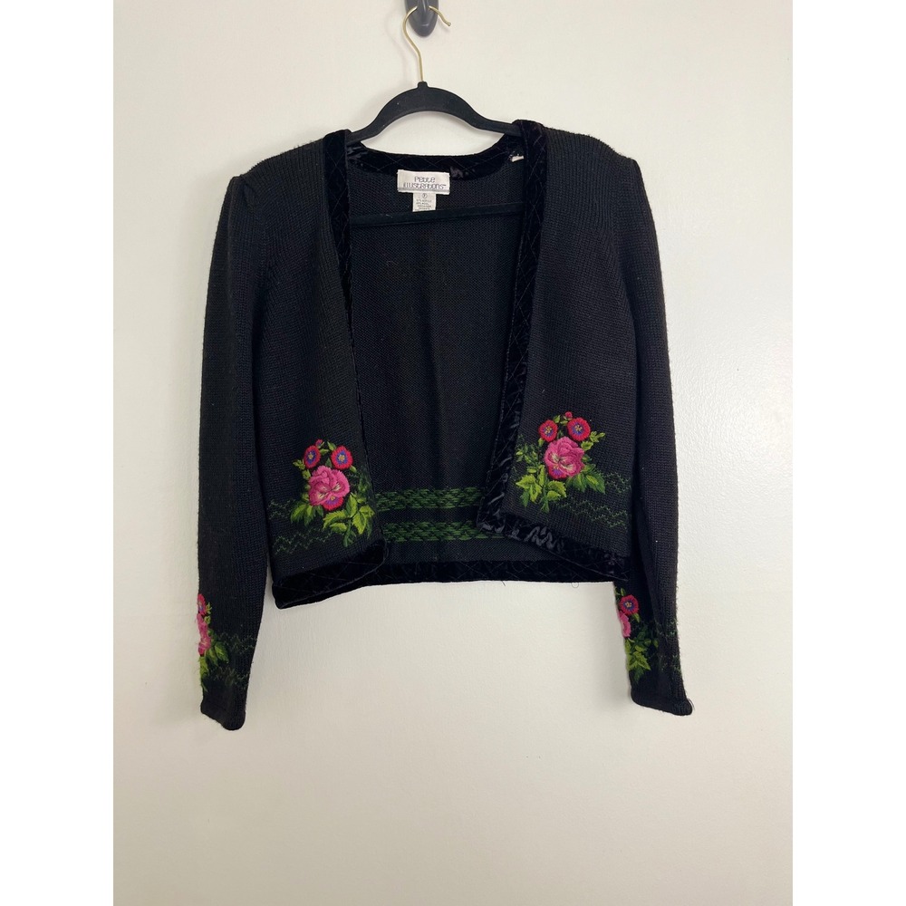 Vintage Whimsigoth Cottagecore Cardigan Sweater Small Petite Black Floral